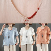 Natural o neck Button Down linen tunic pattern Inspiration pink tops - SooLinen