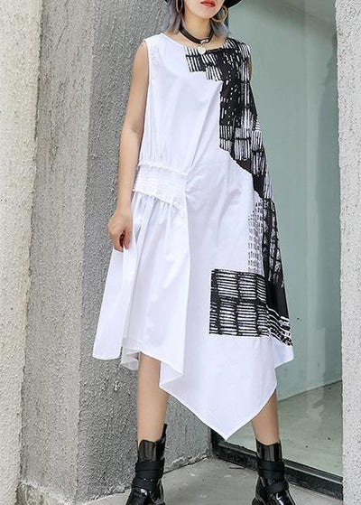 Natural o neck asymmetric Cotton white Dress summer - SooLinen