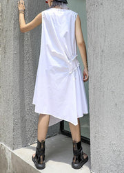 Natural o neck asymmetric Cotton white Dress summer - SooLinen