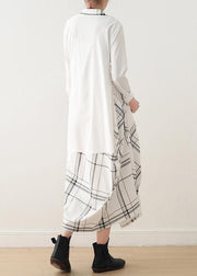 Natural o neck patchwork cotton outfit pattern white long Dress - SooLinen