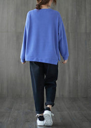 Natural o neck patchwork  maxi coat blue Knee women coats - SooLinen