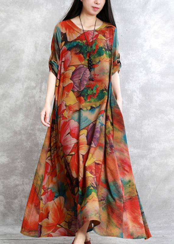 Natural o neck pockets linen Wardrobes Fashion Ideas floral Dresses - SooLinen
