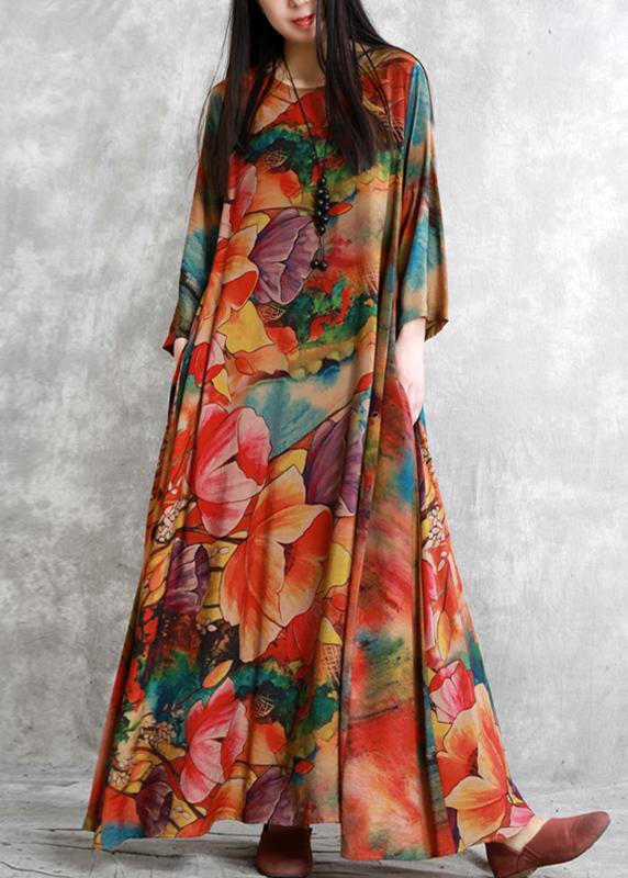 Natural o neck pockets linen Wardrobes Fashion Ideas floral Dresses - SooLinen