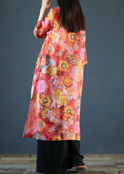 Natural o neck side open linen clothes Photography floral Dress - SooLinen