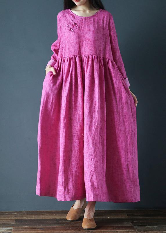 Natural o neck Cinched fall tunic dressRunway purple A Line Dress - SooLinen