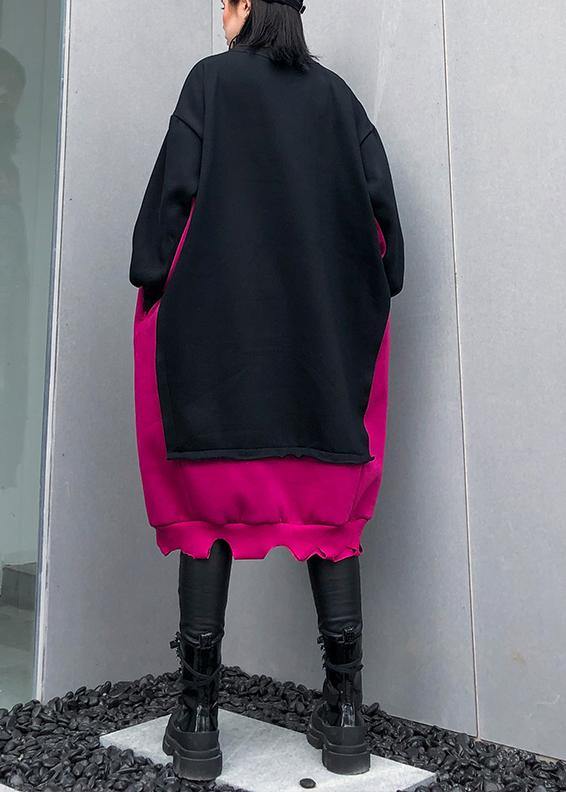 Natural patchwork cotton winter Tunic Fashion Ideas black Cartoon print Dresses - SooLinen