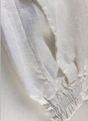Natural pockets linen pants Work Outfits white elastic waist pant - SooLinen