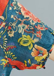 Natural prints cotton tunic pattern o neck short sleeve linen daily summer blouse - SooLinen