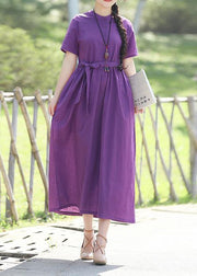 Natural purple linen Soft Surroundings fine Inspiration short sleeve loose summer Dress - SooLinen