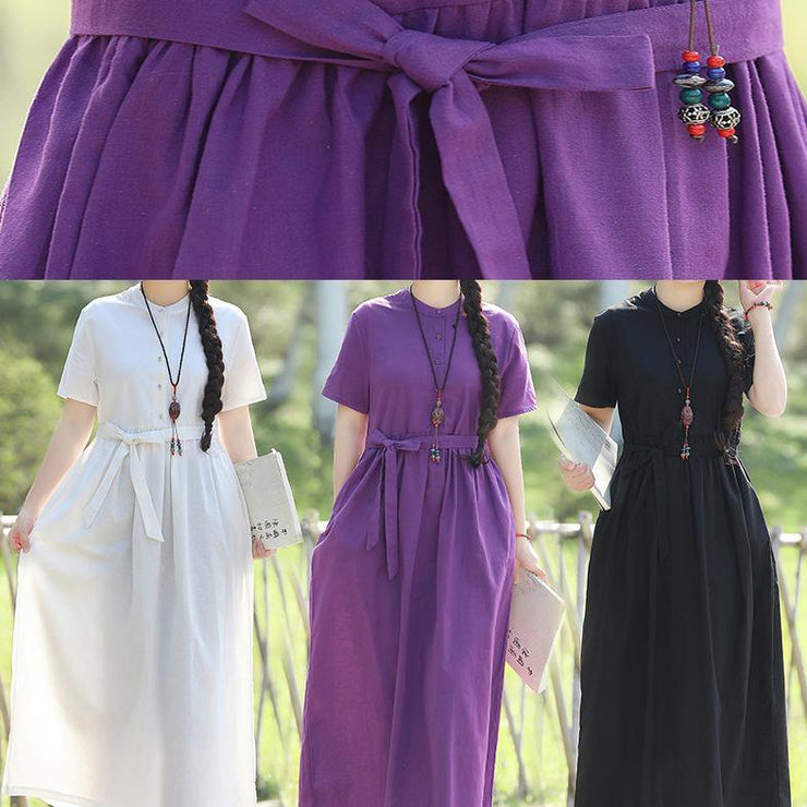 Natural purple linen Soft Surroundings fine Inspiration short sleeve loose summer Dress - SooLinen