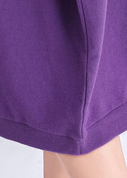 Natürlicher lila Druck Baumwollkleidung Frauen Vintage Nähen O-Ausschnitt Baumwolle Sommerkleid