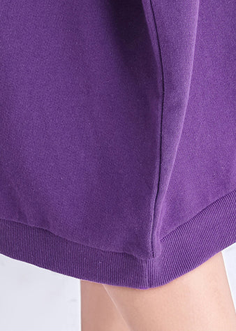 Natürlicher lila Druck Baumwollkleidung Frauen Vintage Nähen O-Ausschnitt Baumwolle Sommerkleid