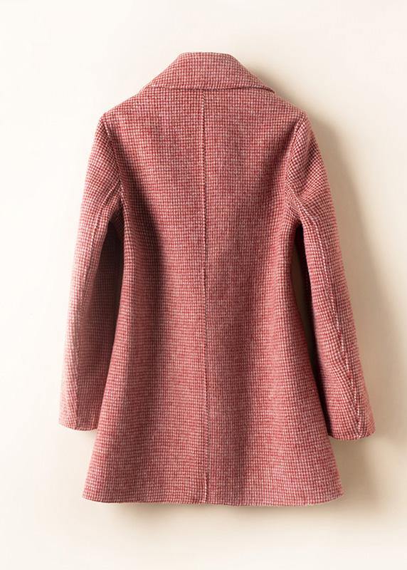 Natural rose plaid Plus Size tunics for women Fashion Ideas Notched pockets women Woolen Coats - SooLinen