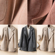 Natural rose plaid Plus Size tunics for women Fashion Ideas Notched pockets women Woolen Coats - SooLinen