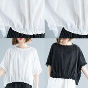 Natural ruffles cotton Long Shirts Tunic Tops white top summer - SooLinen