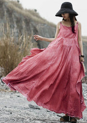 Natural ruffles side linen Robes Wardrobes pink layered Dress summer - SooLinen