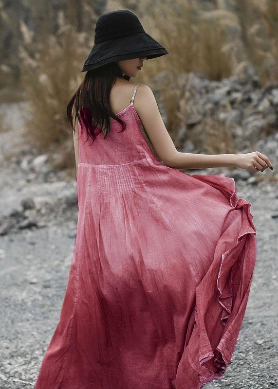 Natural ruffles side linen Robes Wardrobes pink layered Dress summer - SooLinen