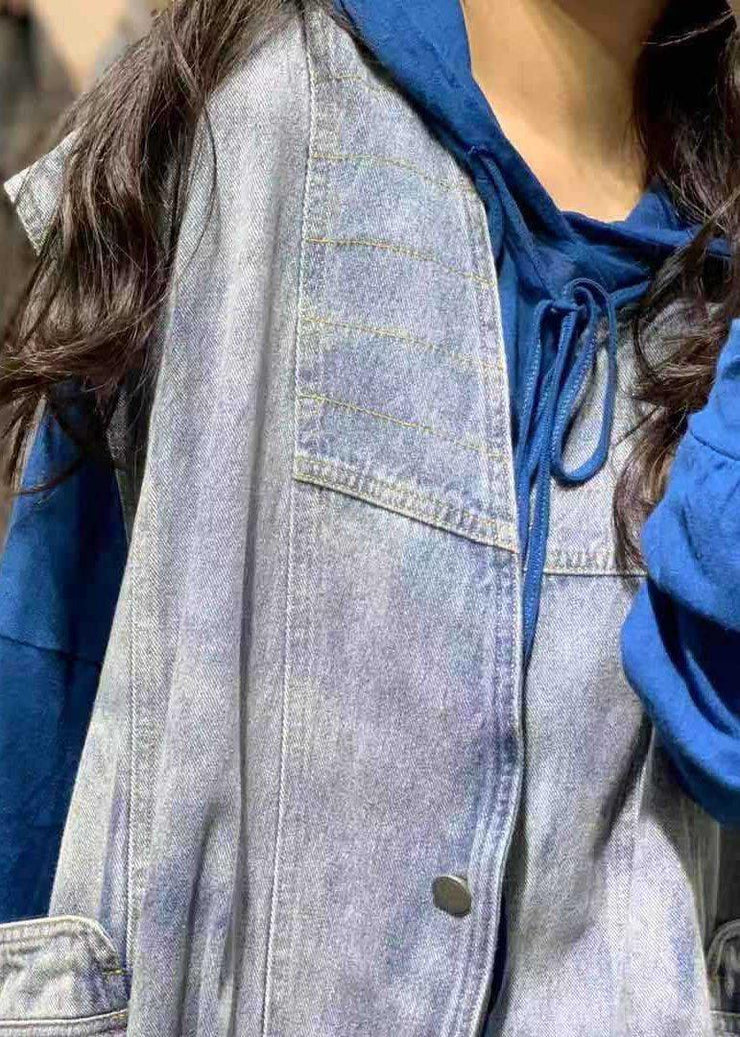 Natural sleeveless cotton clothes For Women Shirts denim blue v neck shirts fall - SooLinen