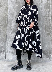 Natural stand collar asymmetric quilting dresses Inspiration black print Dresses - SooLinen