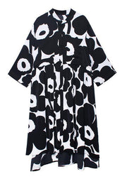 Natural stand collar asymmetric quilting dresses Inspiration black print Dresses - SooLinen