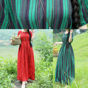 Natural striped cotton Long Shirts Tunic Tops red cotton Dress summer - SooLinen
