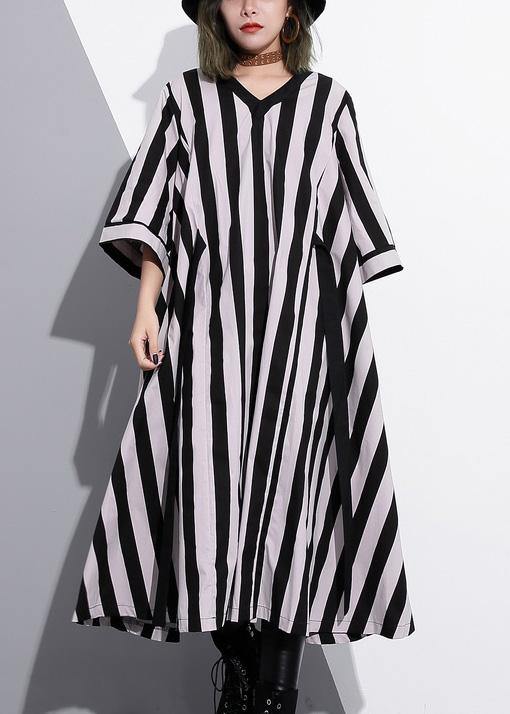 Natural striped cotton Tunics v neck summer Dress - SooLinen