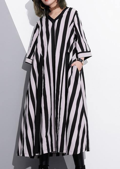 Natural striped cotton Tunics v neck summer Dress - SooLinen