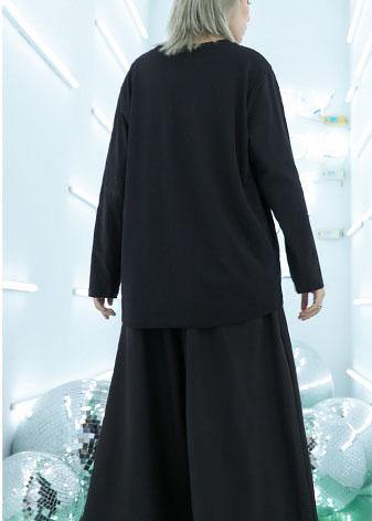 Natural tassel cotton clothes pattern black pullover fall - SooLinen