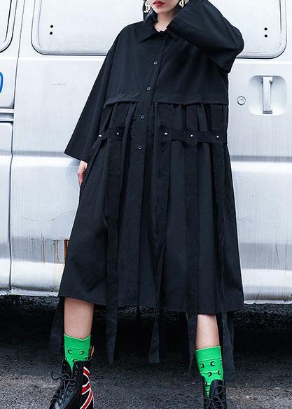 Natural tassel cotton dresses design black Dresses shirt Dress fall - SooLinen