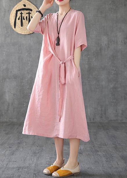 Natural v neck tunic linen dresses Fashion Ideas pink Dress summer - SooLinen