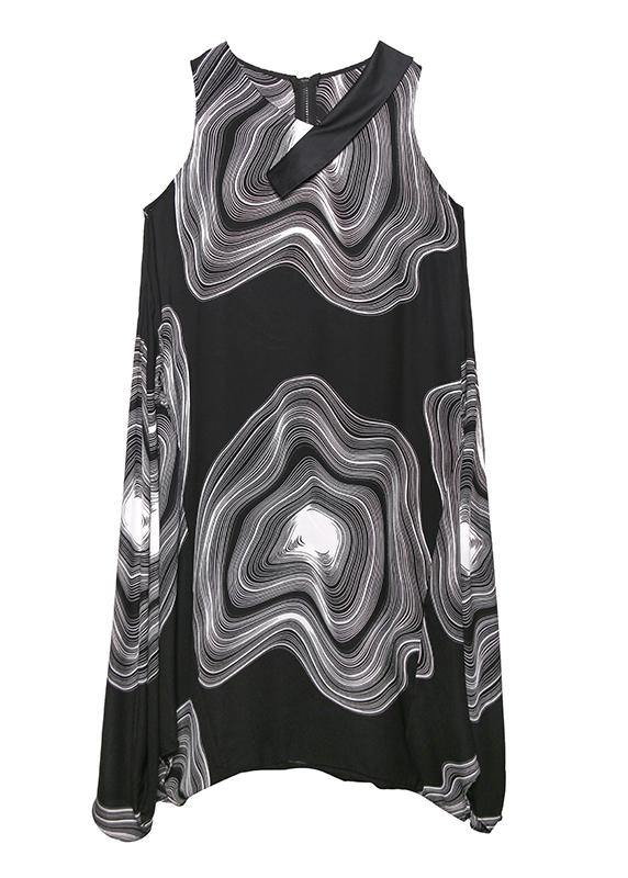 Natural v neck zippered linen dresses Wardrobes black print Dress - SooLinen