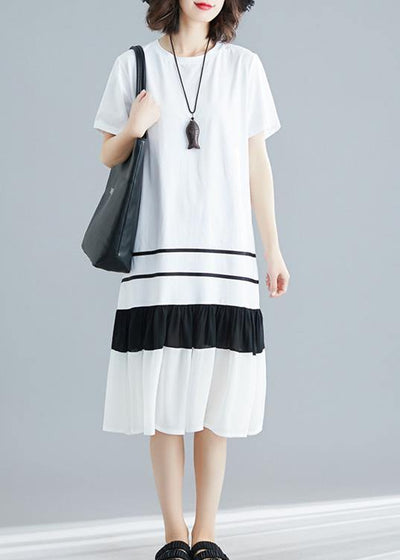 Natural white blended tunic dress patchwork loose summer Dress - SooLinen