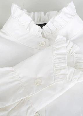 Natural white cotton clothes For Women ruffles stand collar loose summer blouse - SooLinen