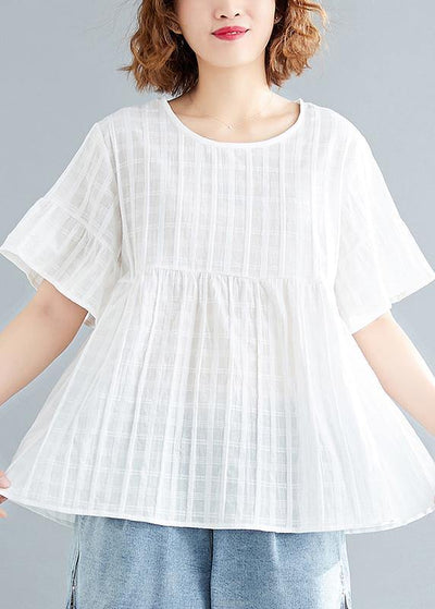 Natural white cotton linen tunic top Organic Tutorials o neck Half sleeve oversized Summer shirt - SooLinen