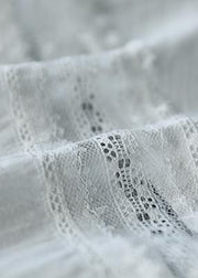 Natural white cotton tunic lapel patchwork Jacquard Plus Size Clothing fall blouse - SooLinen