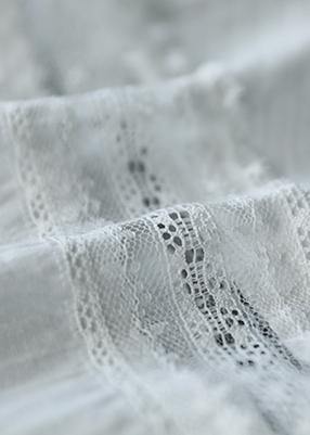 Natural white cotton tunic lapel patchwork Jacquard Plus Size Clothing fall blouse - SooLinen