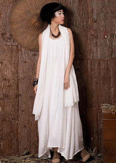 Natural white linen outfit sleeveless Dresses summer Dresses - SooLinen