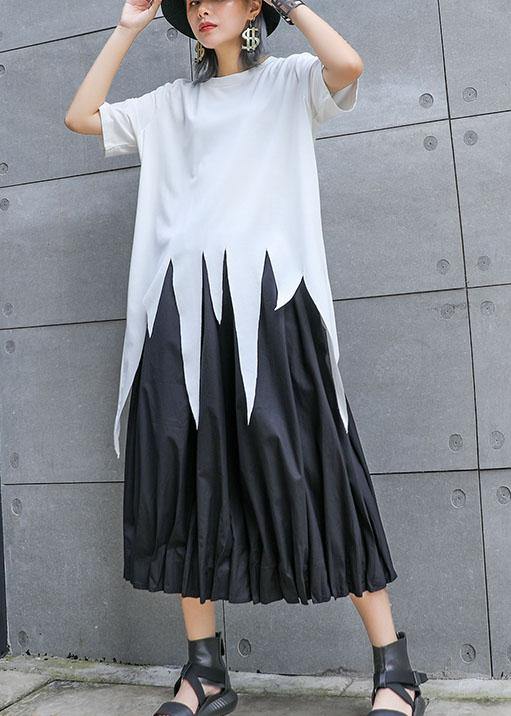Natural white o neck cotton clothes For Women asymmetric hem silhouette summer top - SooLinen