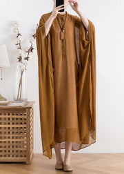 Natural yellow chiffon Robes plus size Shape stand collar Batwing Sleeve Dress - SooLinen