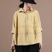 Natural yellow clothes lapel baggy Midi blouse - SooLinen
