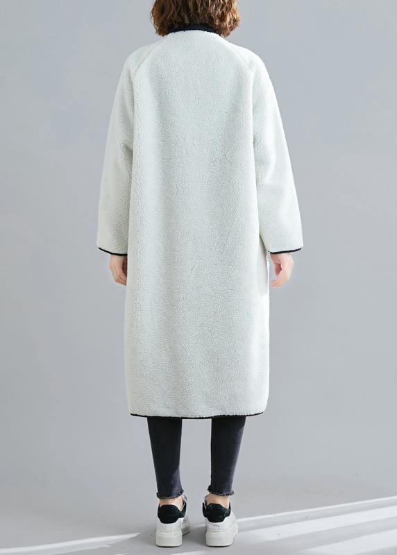 Natural zippered patchwork Plus Size tunics white box women coats - SooLinen