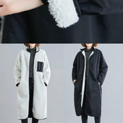 Natural zippered patchwork Plus Size tunics white box women coats - SooLinen