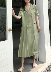 Natural Green Tunic V Neck Cinched Long Summer Dress