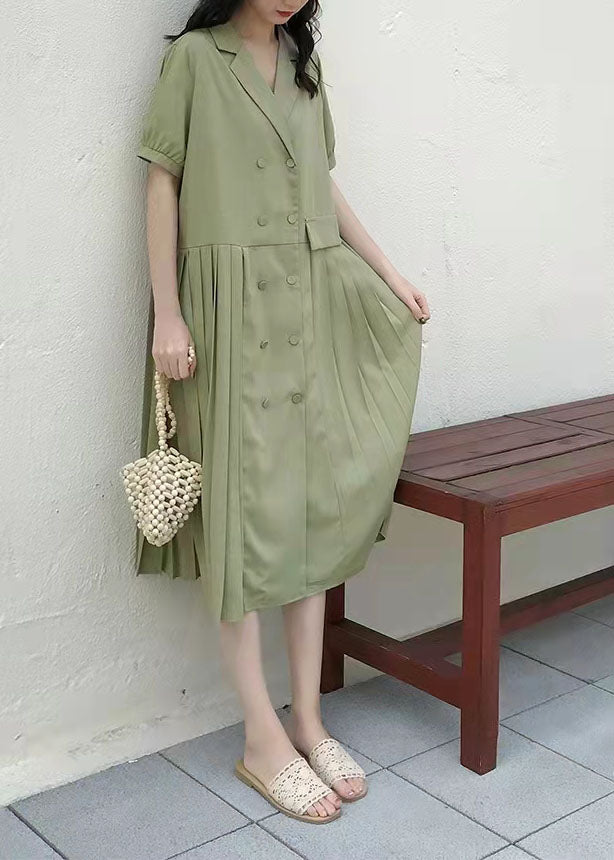 Natural Green Tunic V Neck Cinched Long Summer Dress