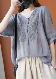 Natural pink linen clothes v neck daily summer top