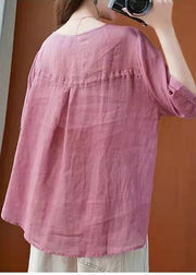 Natürliche rosafarbene Leinenkleidung mit V-Ausschnitt für den täglichen Sommer