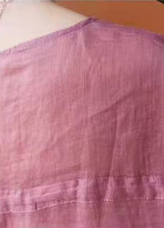 Natürliche rosafarbene Leinenkleidung mit V-Ausschnitt für den täglichen Sommer