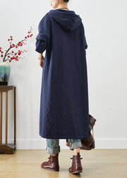 Navy Cotton Trench Coat Oversized Chinese Button Fall