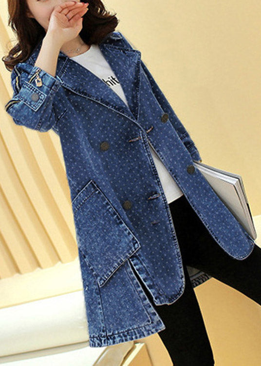 Navy Notched Low High Design Cotton Maxi Coats Spring