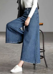 Navy Solid Pockets Cotton Flare Pants Rock Hohe Taille Drapieren Sommer